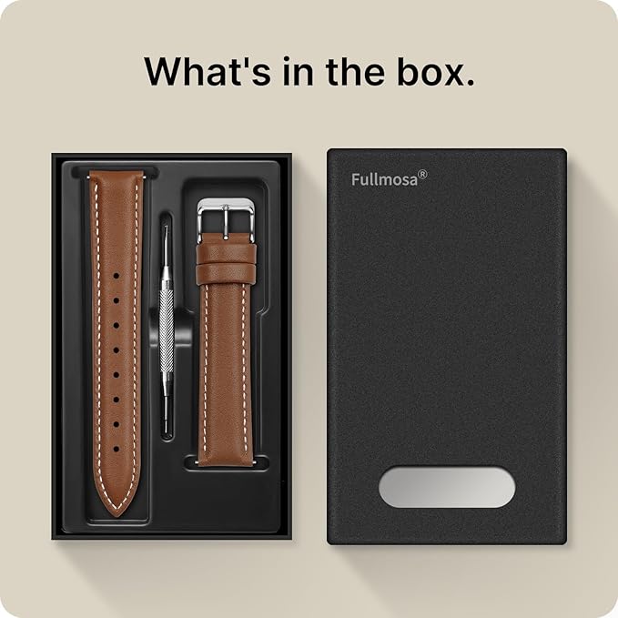 12 Colors for Quick Release Leather Watch Band, Fullmosa Axus Genuine Leather Watch Strap,Brown,22mm