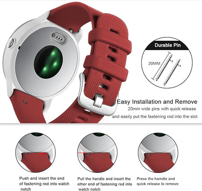 GEAK Compatible with Garmin Vivoactive 5/Vivoactive 3 Music Watch Band,20mm Silicone Band for Galaxy Active 2 40mm 44mm Bands/Samsung Gear Sport/Galaxy Watch Band 42mm Smartwatch Women Men Red