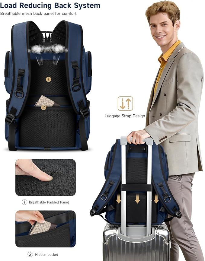 Work Laptop Backpack for Men 17in, USB-C Port Carry On Backpack with Patented Adjustable Width Straps, TSA Dual Laptop Compartments Backpack Travel, Waterproof Business Backpack for Professional, Blue