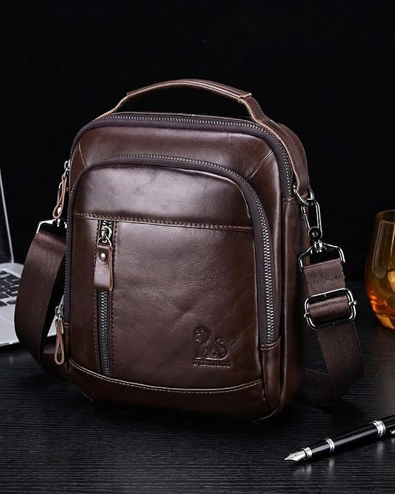 Premium Leather Men's Crossbody -Organized Storage & Durable,Stylish for Daily Carry