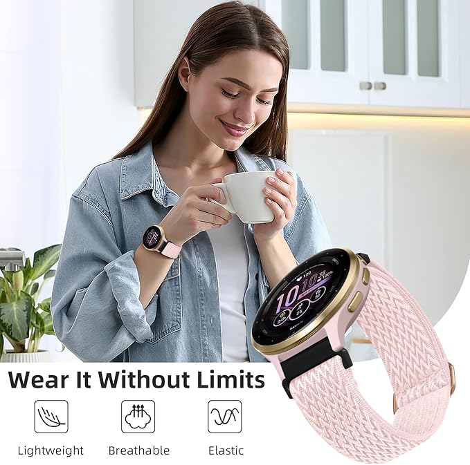 GEAK 20mm Quick Release Replacement Wristband Compatible with Garmin Vivoactive 6 / Vivoactive 3 /Vivoactive 5 Watch Band, Adjustable Stretchy Nylon Solo Loop Elastic Straps for Venu/Venu Sq Men Women
