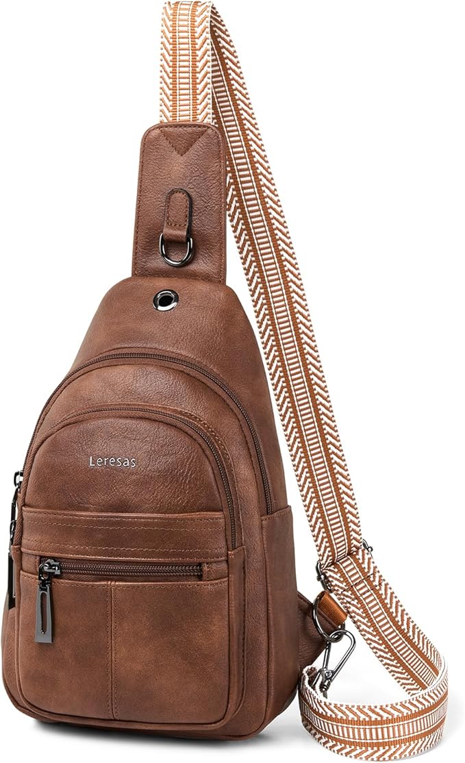 Leresas 7L Sling Bag for Women Vegan Leather Crossbody Purse Chest Bags Fashionable Trendy Fanny Pack with Travel, Brown