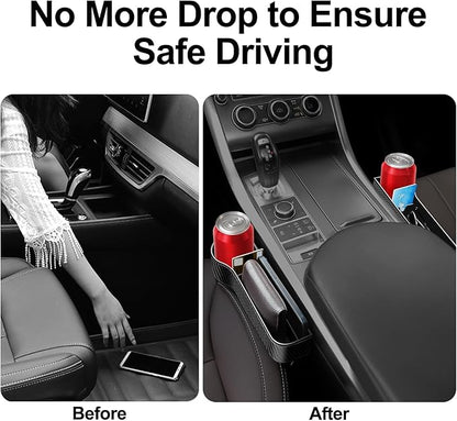 Car Seat Gap Filler, 2 Pack Car Seat Gap Filler Organizer with Cup Holders & 2 Seat Hooks, Car Console Storage Organizer, Car Organizer Front Seat for Storing Phones, Keys, Drinks, Sunglasses