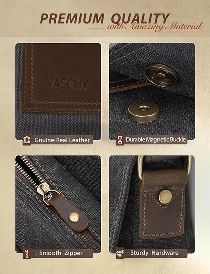 VASCHY Small Messenger Bag, Vintage Canvas Leather Lightweight Crossbody Bag