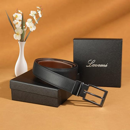 Lavemi Mens Belt Reversible 100% Italian Leather Dress Casual,One Reverse for 2 Colors,Trim to Fit