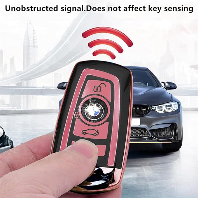 Creativity Suitable For BMW key fob cover. Advanced soft TPU key box is compatible with X1 X3 X4 X5 X6 1 2 4 5 6 7 M3 M5 M6 GT3 GT5 G30 F10 F15 F16 F20 key (Type A Pink single Key Case)