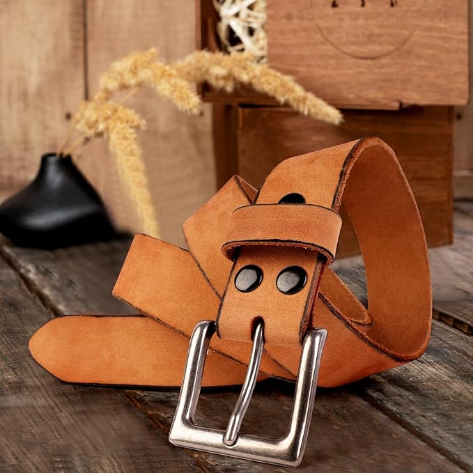 NPET Mens Leather Belt Full Grain Vintage Distressed Style Snap on Strap 1 1/2" Wide with Buckle