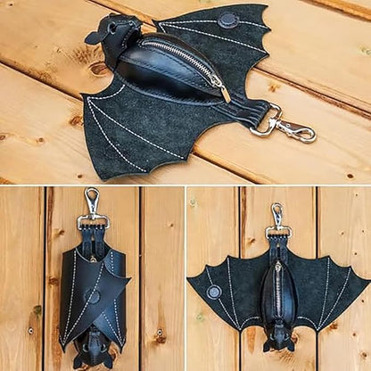 Leather Bat Coin Purse,Handcrafted Leather Bat Coin Purse with Wings,Leather Suede Bat Keychain Wallet for Bags & Belts (3pcs)