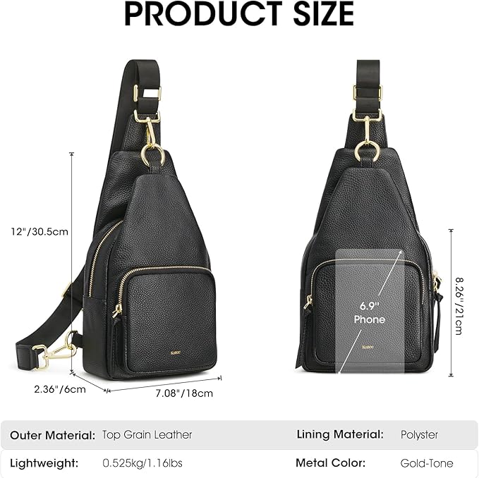 Kattee Small Sling Bag for Women, Leather Fanny Packs Crossbody Purse, Chest Bag for Travel with RFID Blocking, Black