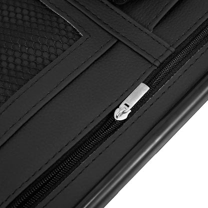 X AUTOHAUX Black Universal Car Sun Visor Organizer Sunglasses Case Storage Pocket Hook and Loop Tape ABS PU Leather for SUV RV Truck