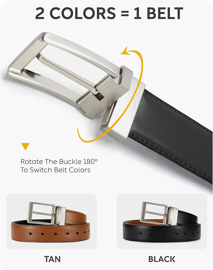 CHAOREN Reversible Belt Men 1 Piece - 1.25" Leather Dress Belt - Trim to Fit for Elegant Style