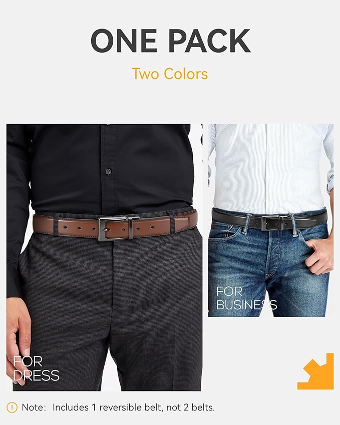 CHAOREN Reversible Belt Men 1 Piece - 1.25" Leather Dress Belt - Trim to Fit for Elegant Style