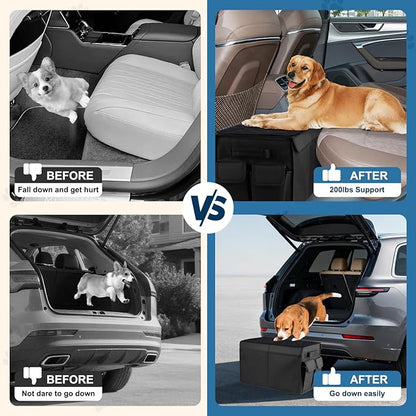 Back Front Seat Extender for Large Dogs Up to 200 Lbs, Adjustable Dog Back Seat Extender with Cushion & Storage Box, Car Organizer Gap Filler for Front or Back Seat