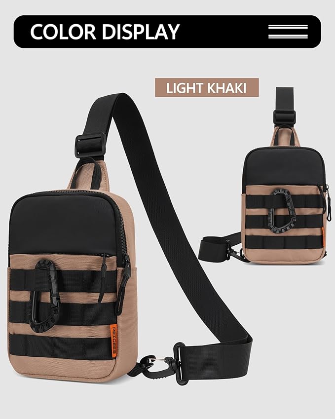 Peicees Small Anti Theft Sling Bag for Men, Tactical Inspired Waterproof Utility EDC Mini Crossbody Chest Bag for Travel Work Sport (Light Khaki)