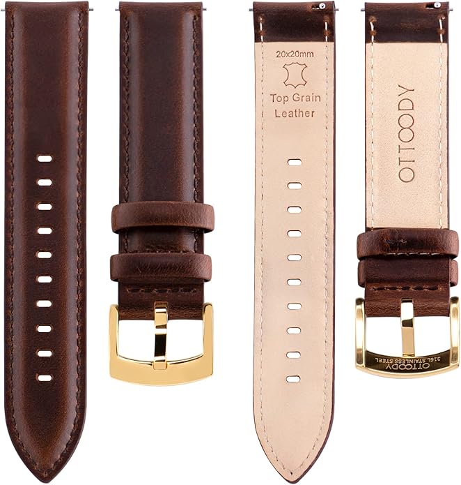 OTTOODY Leather Watch Bands Quick Release, Elegant Top Grain Leather Watch Straps for Men & Women, Choice of Color & Width - 18mm, 19mm, 20mm, 21mm or 22mm Wristbands Bracelet for Watch & Smartwatch