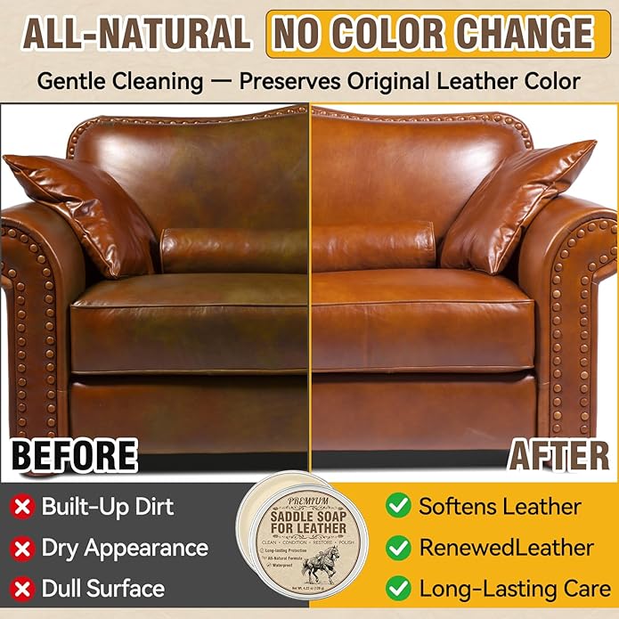 Saddle Soap for Leather with Sponge, All-Natural Leather Cleaner and Conditioner kit to Clean, Condition, Protect & Waterproof, Boots, Bags, Shoes, Furniture, Car & Jackets (4.23 oz)