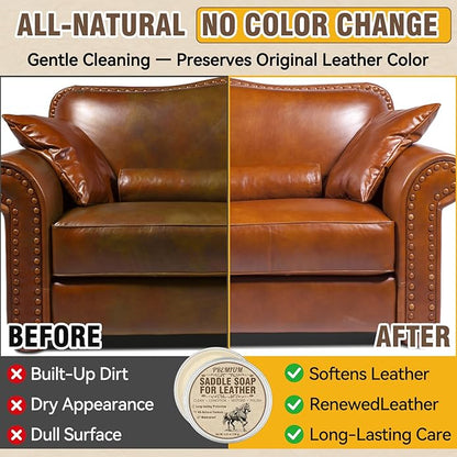 Saddle Soap for Leather with Sponge, All-Natural Leather Cleaner and Conditioner kit to Clean, Condition, Protect & Waterproof, Boots, Bags, Shoes, Furniture, Car & Jackets (4.23 oz)