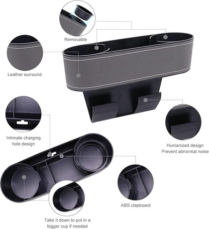 Car Seat Organizer Cup Drink Holders,Multifunctional Gap Filler Storage Box,Insert Organization Helps Reduce Distracted Driving&Holds Phone Mount Mug Bottle Cellphones Coasters Wallet Cards (Gray)