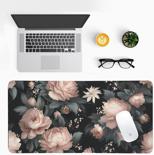 Luxurious Peony Floral Desk Mat, Elegant PU Leather Desk Pad for Women - Large Non-Slip Office Mat for a Stylish & Protected Gaming & Home Workspace（27.56 * 13.78in）