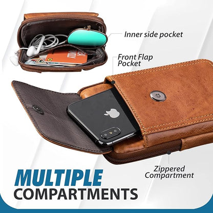 Hengwin Leather Cell Phone Holster Fit for iPhone 17 Pro Max 16 Pro Max 15 Pro Max 14 Pro Max Samsung Galaxy S25 Ultra S24/S23 Ultra Belt Pouch Shoulder Bag Crossbody Purse Case with Belt Clip (Brown)
