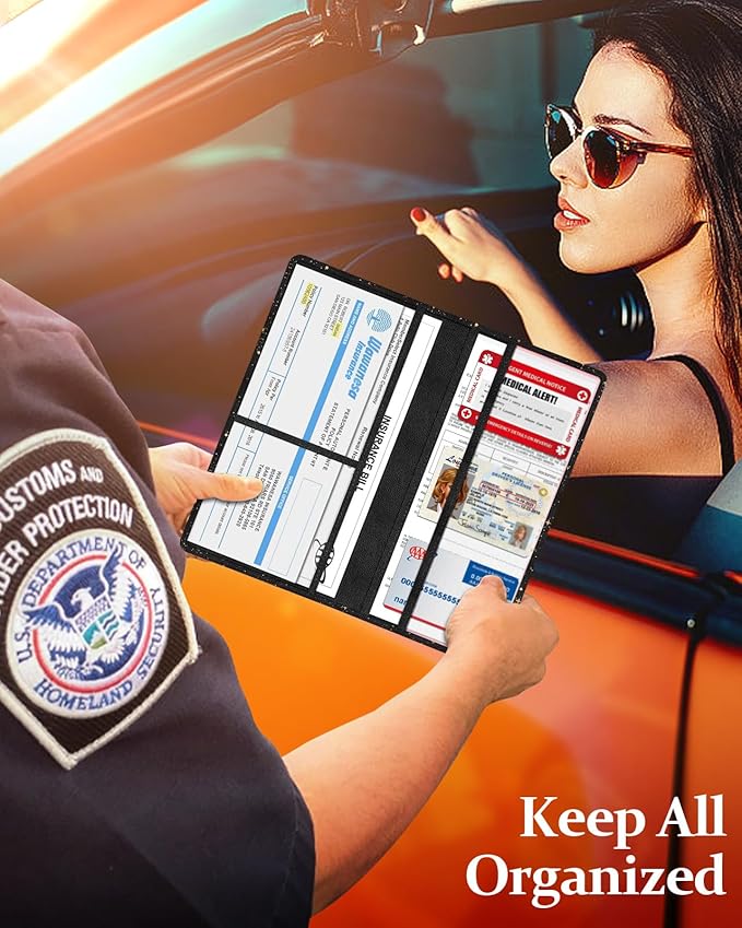 Slohif Car Registration and Insurance Card Holder with Magnetic Shut - Vehicle Glove Box Organizer Women Leather Automobile License Holders Coasters Auto Accessories Case for Document Moon Sun Black