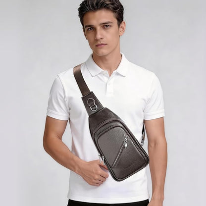 Leather Sling Bag Crossbody Bags for Men, Chest Pack for Daily Travel Leisure Sport（Black/Brown）