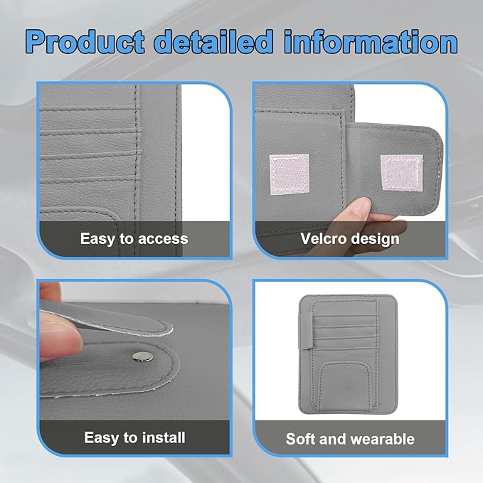 Augeny Car Sun Visor Organizer, Small Auto Visor Organizer and Storage, Registration and Document Holder, Vehicle Accessories for Sunglasses, Document, Card, Pen, Driver License (Gray)