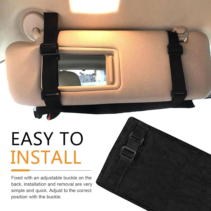 Visor Panel Organizer, Car Sun Visor Organizer, Storage Holder Pouch Bag with Velcro Strap for Pen Card Sunglass, Compatible with Vehicle SUV MPV (Black)