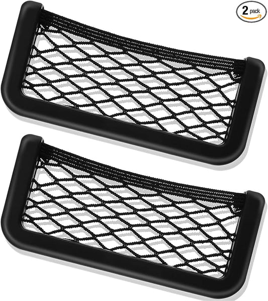 Frienda 2 Pcs Car Storage Net Bag, ABS Plastic Framed Mesh Net Holder, Phone & Cargo Organizer with Screws for Auto, Rv, Boat, Truck Pocket Storage (6.7 x 3.15 Inch)