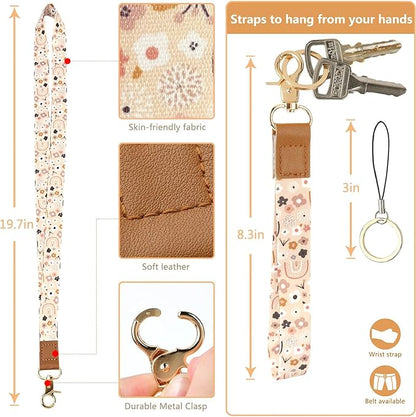bolimoss Teacher Lanyards for ID Badges Holder and Keys Wallet,Cute Flowers Rainbow ID Lanyard Wallet for Women,ID Card Holders with Breakaway Neck & Wrist Lanyards for Work Nurse Teacher Student