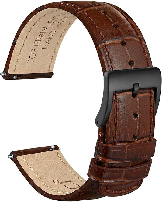 WOCCI Watch Bands, Top Grain Leather, Embossed Alligator Grain, Quick Release, Band Width 18mm 20mm 22mm