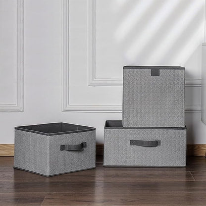 Storage Baskets, 11.8-Inch Woven Fabric Bins, Storage Cubes with Reinforced Handles, Organizer Bins for Closet Shelves, Foldable, for Toys, Clothes (2PCS/Grey-11.8*11.8*11.8inch)