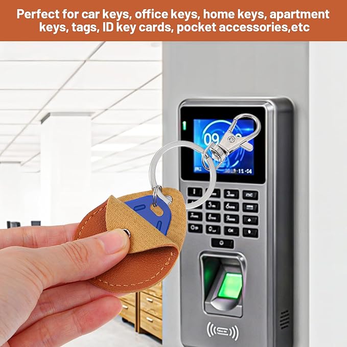 6pcs Key Fob Covers,PU Leather Key Fob, Leather Keys Holder with Keys Carabiner Clip, for RFID Keyfob Token Tag Door Entry Access Control, Black, White, Brown