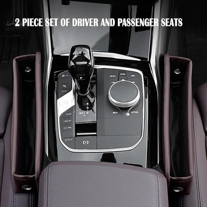 Universal Fit Premium Leather Car Seat Gap Filler Organizer, Center Console Organizer for Car SUV Truck (Brown, 2 Pack)