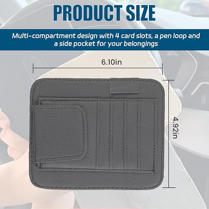 Car Sun Visor Organizer, Multi Pocket Small Vehicle Document Holder for Card Pen, Sunglasses Holder, Auto Interior Accessories Pocket Organizer for Car Truck SUV (Gray)