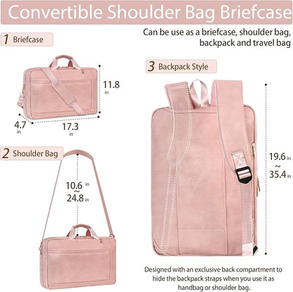 Stuery Faux Leather Messenger Bag for Men 17-17.3 Inch: Laptop Bag Briefcase Computer Handbags Shoulder Crossbody Bag with Padded Laptop Sleeve for Work College Travel, PU Pink