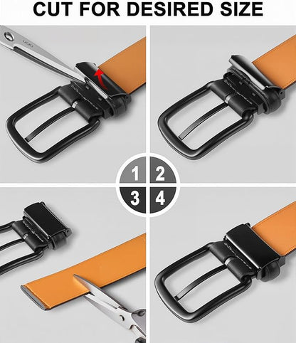 BULLIANT Men Belt 2Pack-Leather Belt 7Holes Comfortable For Men's Dress Casual Jeans 1 3/8"