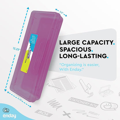 Enday Pencil Box Purple, Storage Organizer Utility Box, Multipurpose Long Ruler Length School Office Supplies Plastic Pencil Case for Kids & Adults Available in Red, Pink, Grey, Green, Blue, 1PK