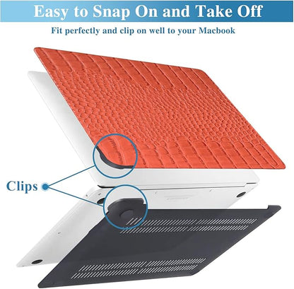 KEROM Compatible for Crocodile MacBook Pro 13 Inch Case 2025-2016 M2 M1 A2338 A2289 A2251 A2159 A1989 A1706 A1708, Textured Aligator Skin Snakeskin PU Leather Hardshell & Keyboard Cover, Orange