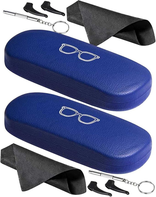 RayLove Glasses Case, 2 Pack Unisex Hard Shell Eyeglass Case PU Leather Hard Eyeglass Case with Eyewear Accessories