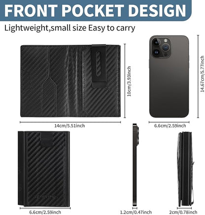 Mens slim Wallet，with RFID Shielding, Holds 9 Cards Easily, card wallet for Men, Minimalist Wallet For Men, Made of aluminum and Pu Synthetic Leather, Includes Cash clip (Carbon Black)