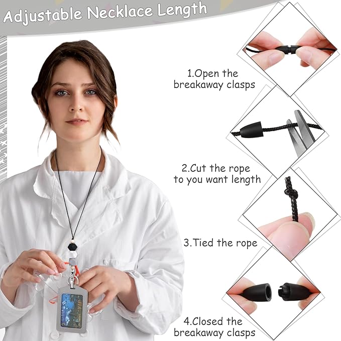 Lanyards with 2 ID Badge Holders Silicone Beaded Lanyard Breakaway Leather ID Holder for Teacher Women Employee(Classic Style)