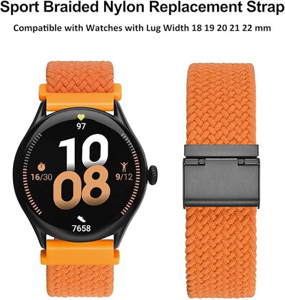 WOCCI 22mm Braided Nylon Watch Band for Men and Women, Quick Release, Black Stainless Steel Buckle (Orange)