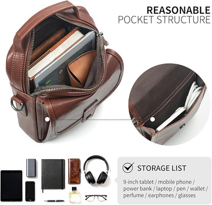 Augus Leather Small Messenger Bag For Men Crossbody Handbag Shoulder Sling Travel Bags for Men Purse Daypack Magnetic Buckle