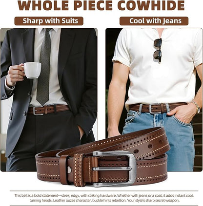 Luxury Full Grain Genuine Leather Belt Men Gift, 1.5" Wide Vintage Real Leather Western Cowboy Men's Belts