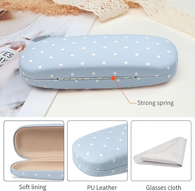 Glasses Case Hard, Cute Sunglasses Case for Women Leather Protective Case for Eyeglass with Cleaning Cloth