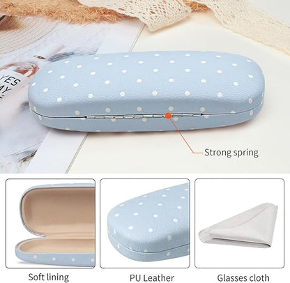 Glasses Case Hard, Cute Sunglasses Case for Women Leather Protective Case for Eyeglass with Cleaning Cloth