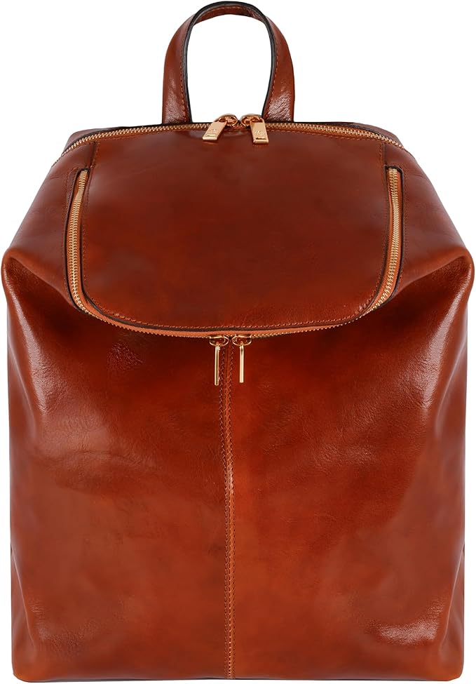 Time Resistance Leather Backpack - Unisex Business Rucksack Laptop Bag for Bag and Women (Cognac Brown)