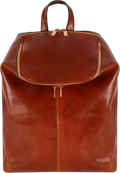 Time Resistance Leather Backpack - Unisex Business Rucksack Laptop Bag for Bag and Women (Cognac Brown)