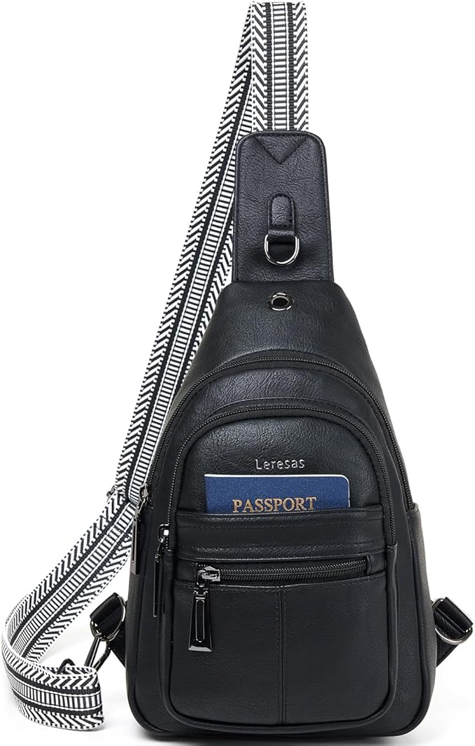 Leresas 7L Sling Bag for Women Vegan Leather Crossbody Purse Chest Bags Fashionable Trendy Fanny Pack with Travel, Black